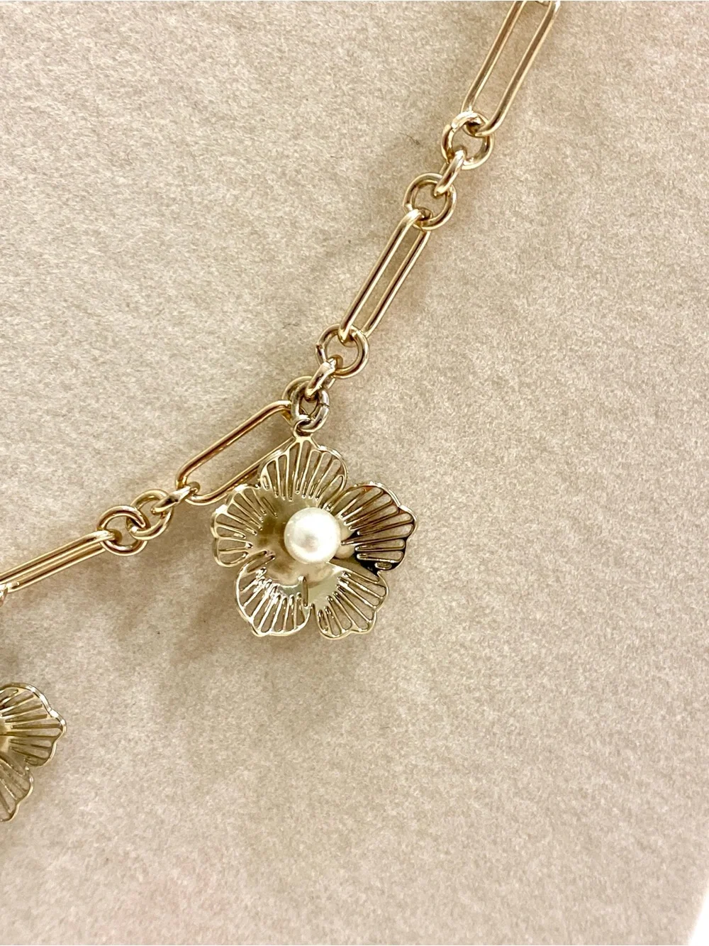 J. Crew Delicate Gold Floral Pearl Necklace